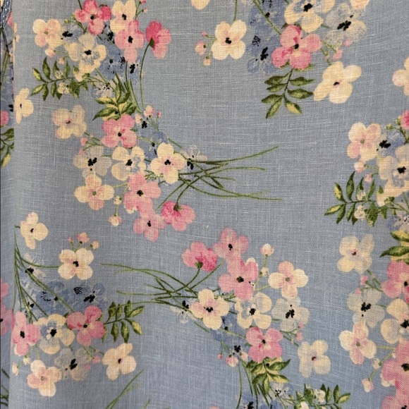 J. Jill 100% Linen Dress in Blue with Pink Floral Pattern with Pockets - Picture 6 of 9